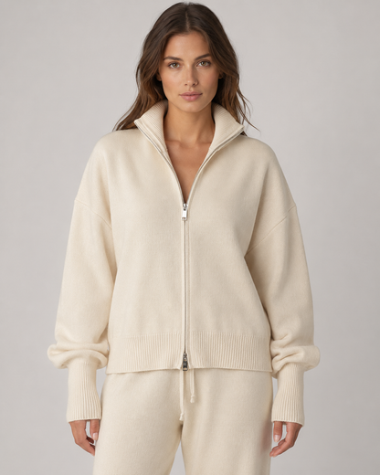 Women's Zip Up Cardigan - Funnel Neck Knit Sweater
