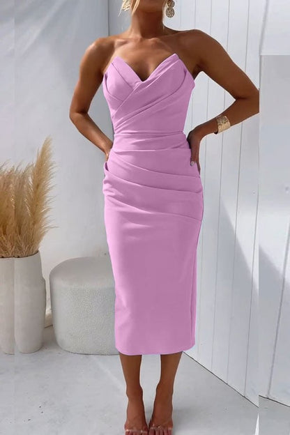 Yvette | Women's Strapless Draped Wedding Guest Midi Dress