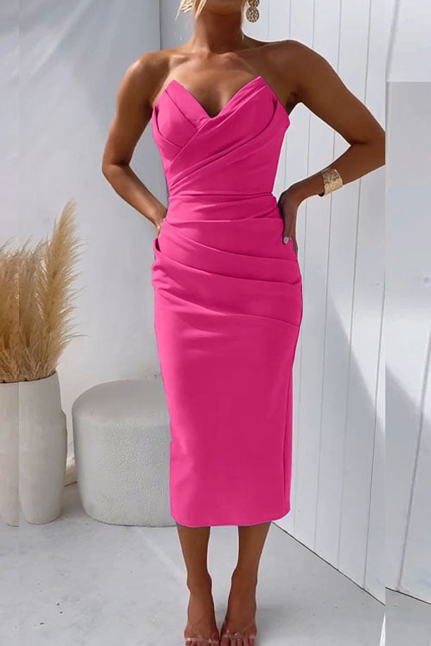 Yvette | Women's Strapless Draped Wedding Guest Midi Dress