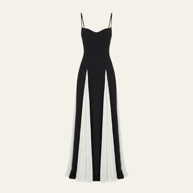 Zoya | Women's Wedding Guest Elegant Atlas Contrast Panel Maxi Dress for Special Occasions