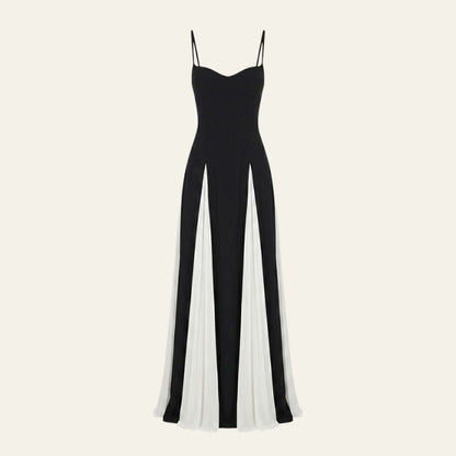 Zoya | Women's Wedding Guest Elegant Atlas Contrast Panel Maxi Dress for Special Occasions