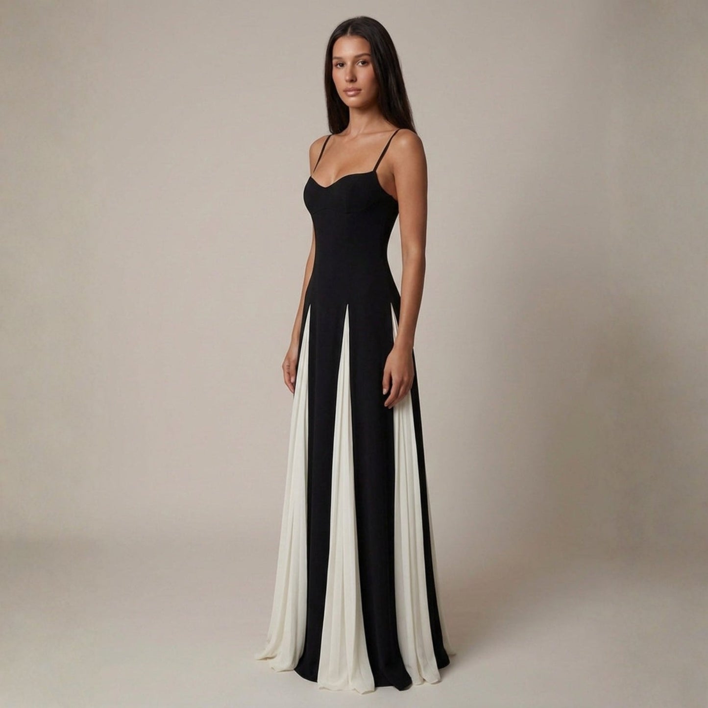 Zoya | Women's Wedding Guest Elegant Atlas Contrast Panel Maxi Dress for Special Occasions
