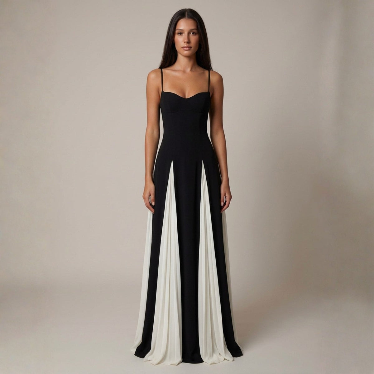 Zoya | Women's Wedding Guest Elegant Atlas Contrast Panel Maxi Dress for Special Occasions