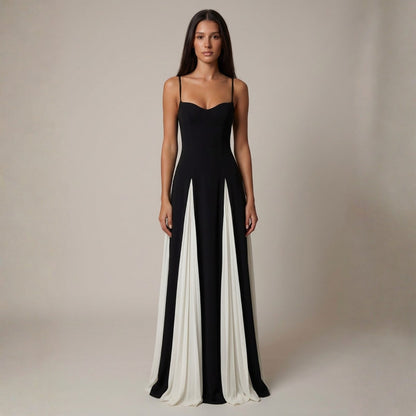 Zoya | Women's Wedding Guest Elegant Atlas Contrast Panel Maxi Dress for Special Occasions